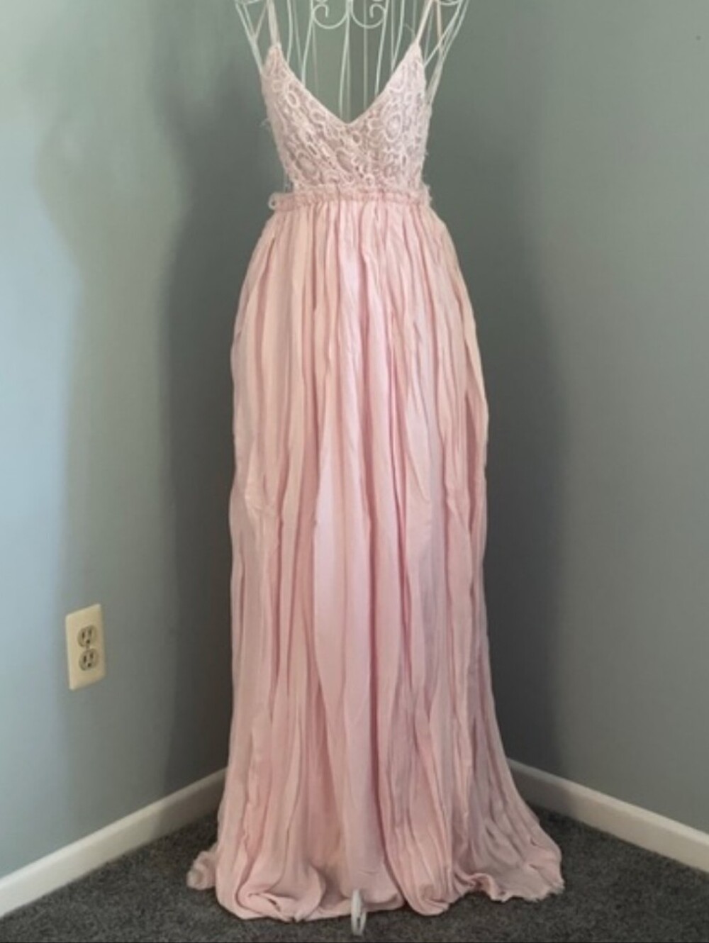 NWT L'Atiste by Amy 100% Cotton Crochet Lace Backless Maxi Dress Peach Large